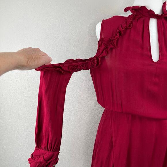 IRO Wine Hanie Cold Shoulder Long Sleeve Cutout Backless Ruffle Mini Dress S/36 - Picture 7 of 16